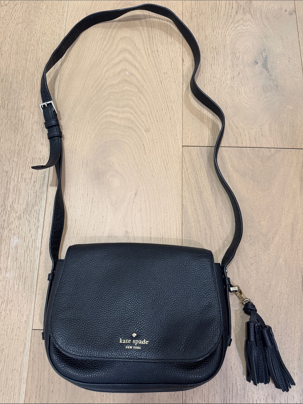 kate spade Black Pebbled Leather Crossbody with Tassel